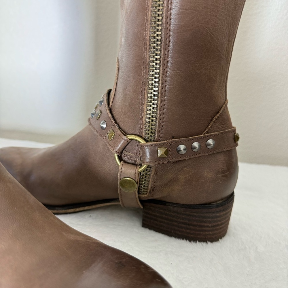 BP Knee High Brown Leather Studded Boots Size 6.5 M - Picture 7 of 10